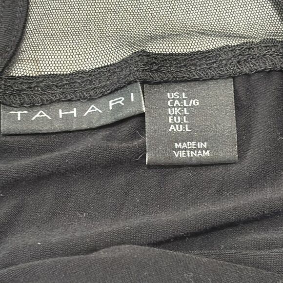 Tahari | Women’s Keyhole Black Button Semi Sheer Cold Shoulder Blouse Shirt - Picture 11 of 13